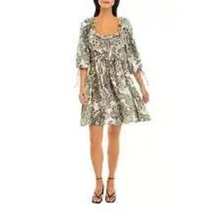 NWT $88 Elie Tahari Bohemian Paisley Print Off Shoulder Dress Black White